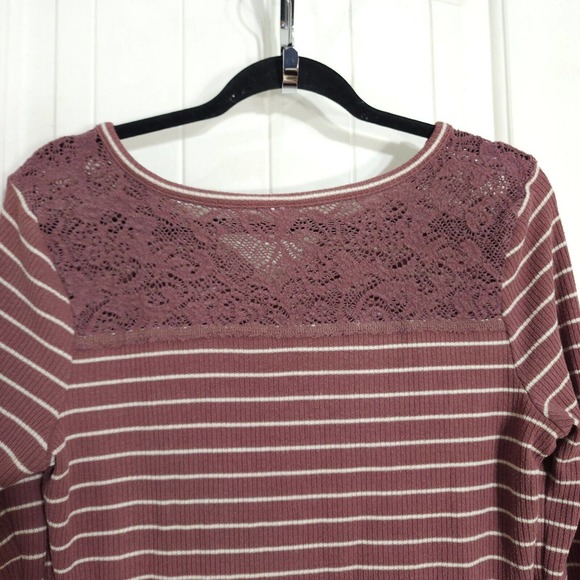 Anthropologie Womens Sleep Shirt Campground Maroon Striped Thermal Henley Top S - Picture 11 of 12
